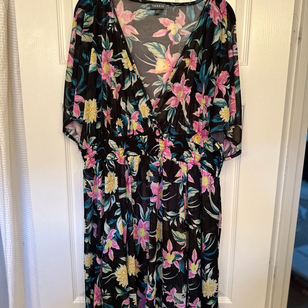 torrid Black Floral Maxi Dress with Pink & Yellow Flowers